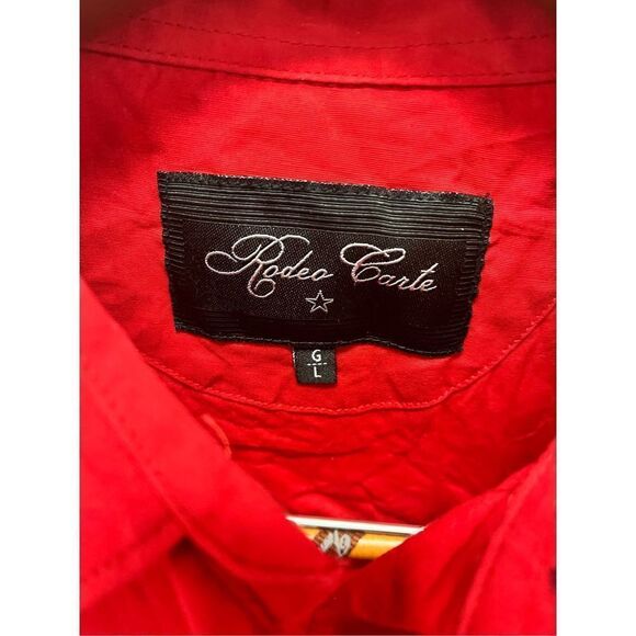 Rodeo Carte Red Pearl Button Snap Embroidered Button Down Shirt sz L EUC - Picture 4 of 7